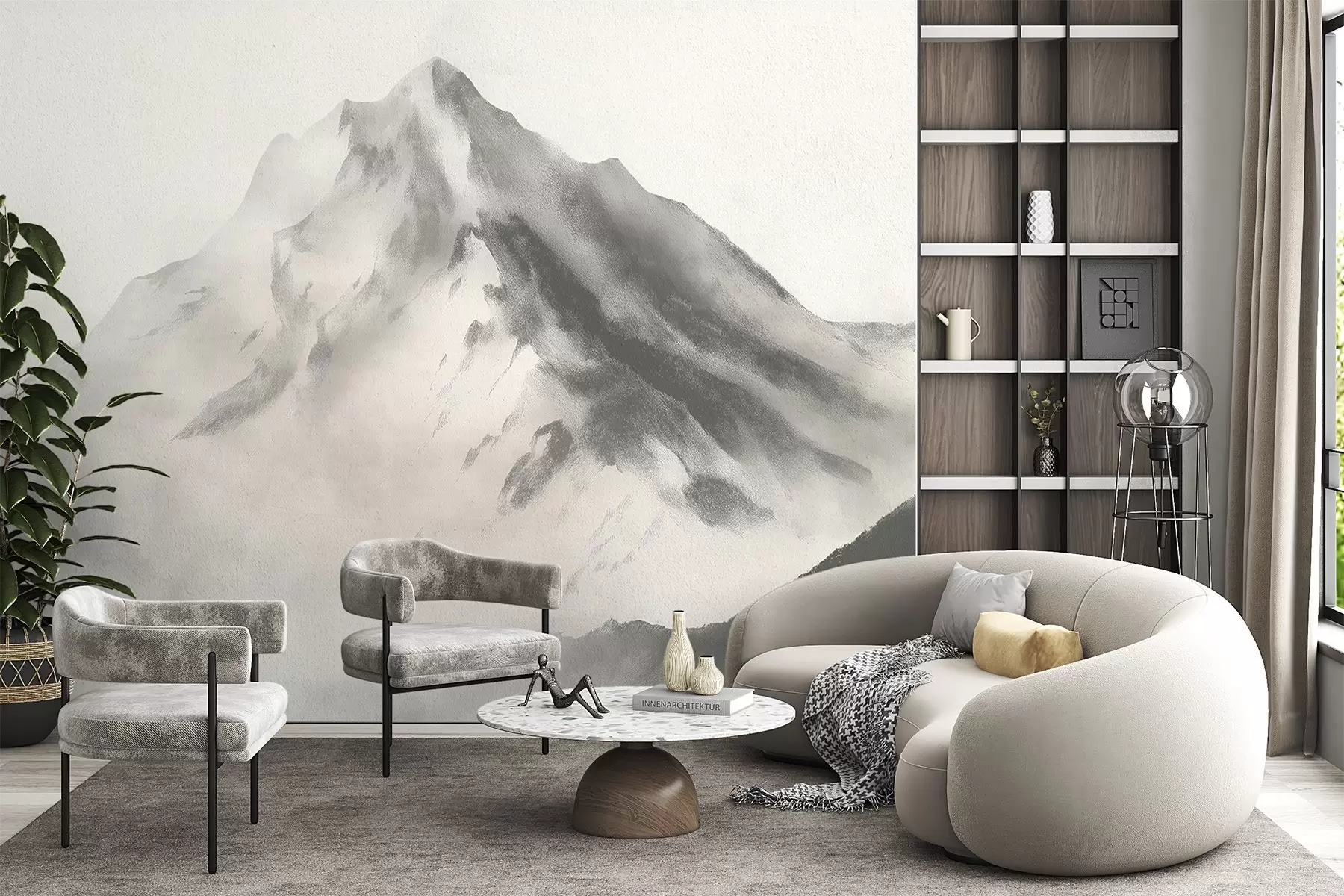 Fotobehang Minimalistische bergen in mist met fijne textuur w04374