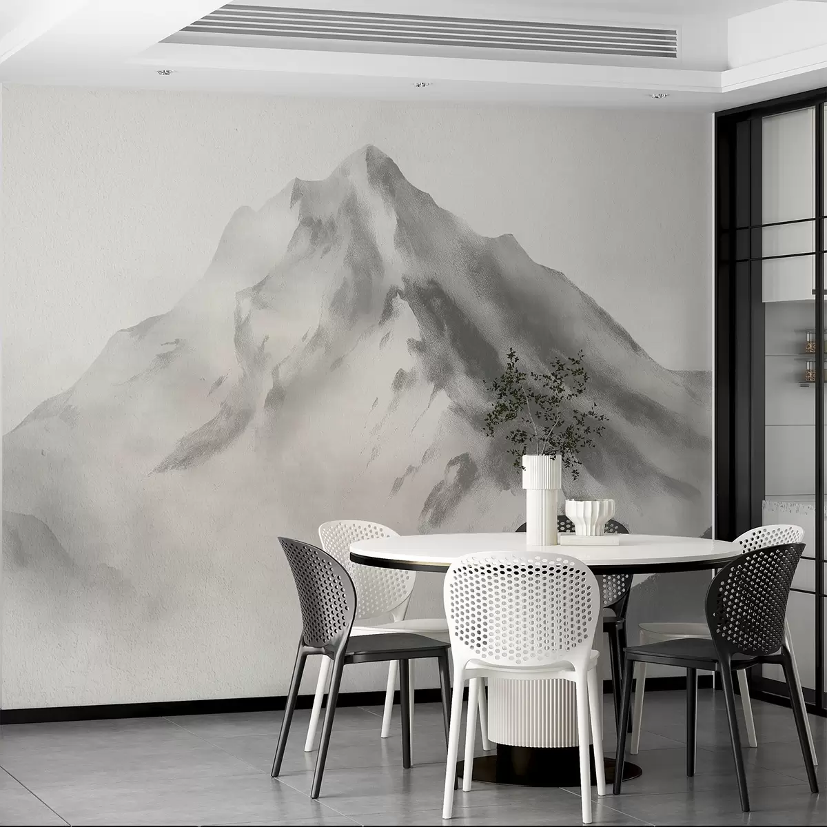 Fotobehang Minimalistische bergen in mist met fijne textuur w04374
