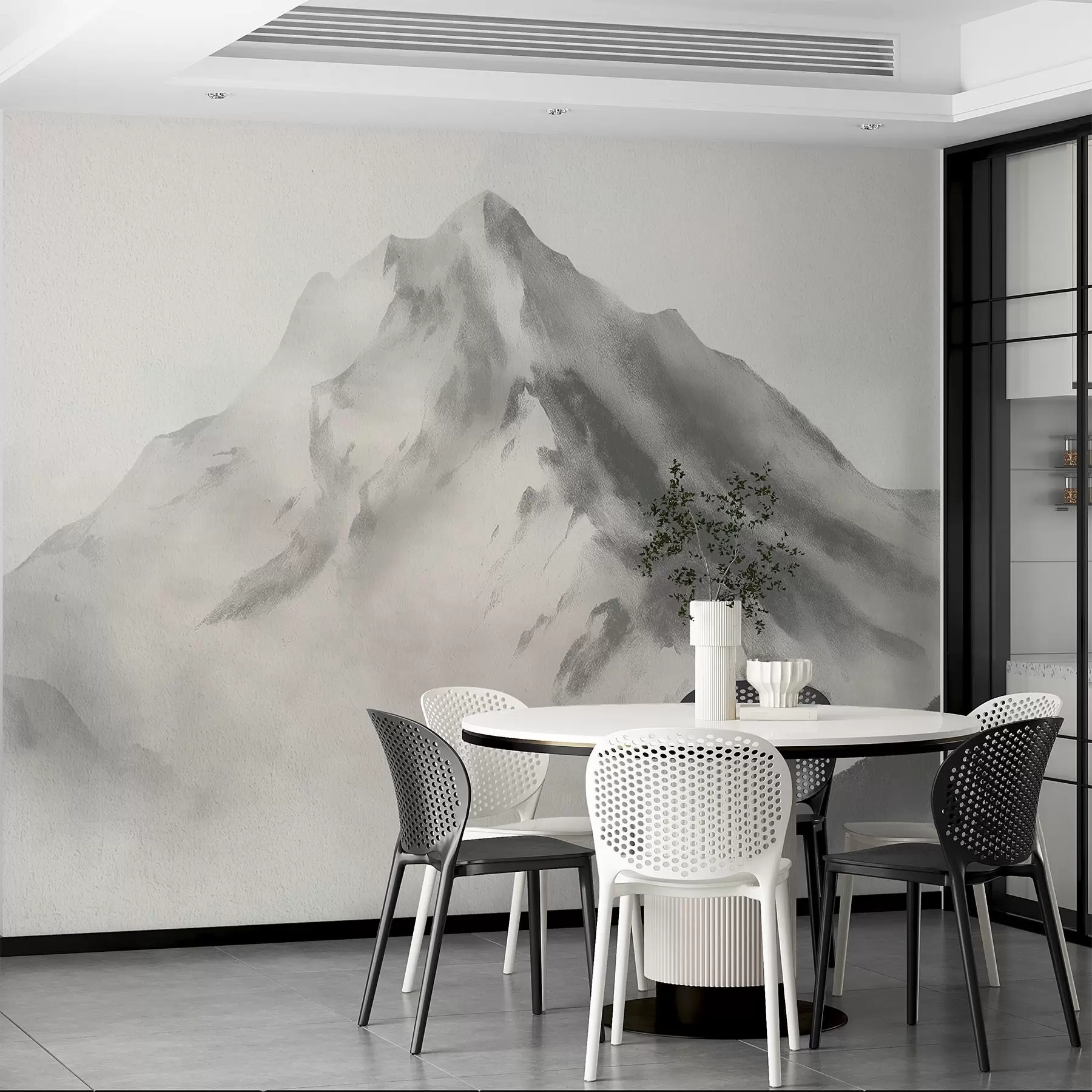 Fotobehang Minimalistische bergen in mist met fijne textuur w04374