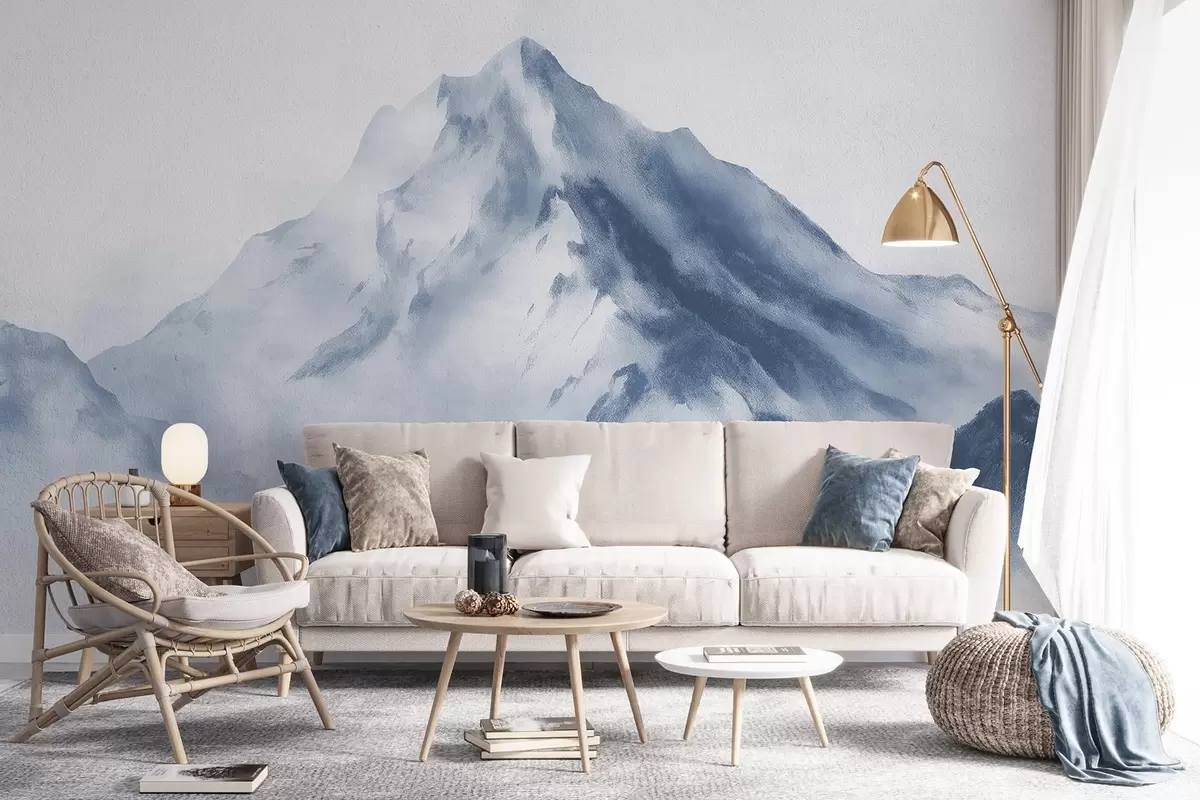 Fotobehang Minimalistische bergen in mist met fijne textuur w04374v2