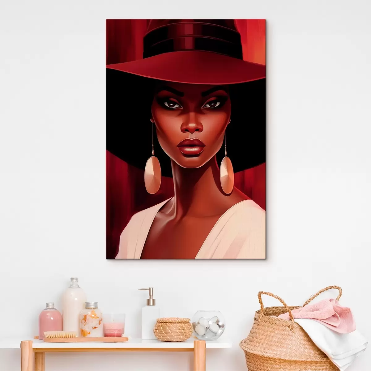  Schilderijen Vrouw met hoed en ronde oorbellen s45325