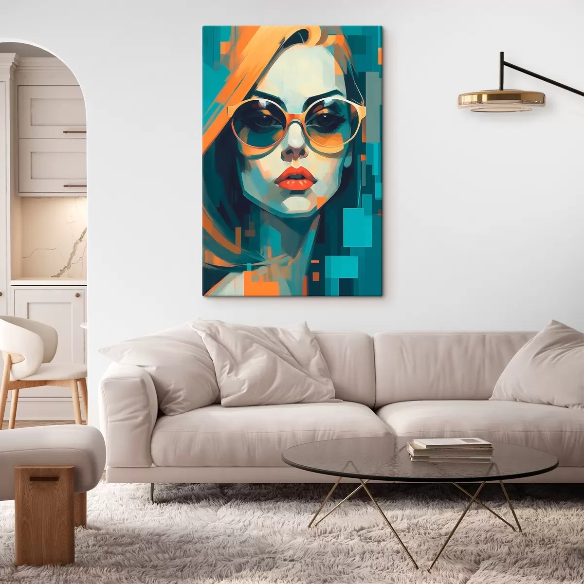  Schilderijen Vrouw met zonnebril in digitale pop-artstijl s45327