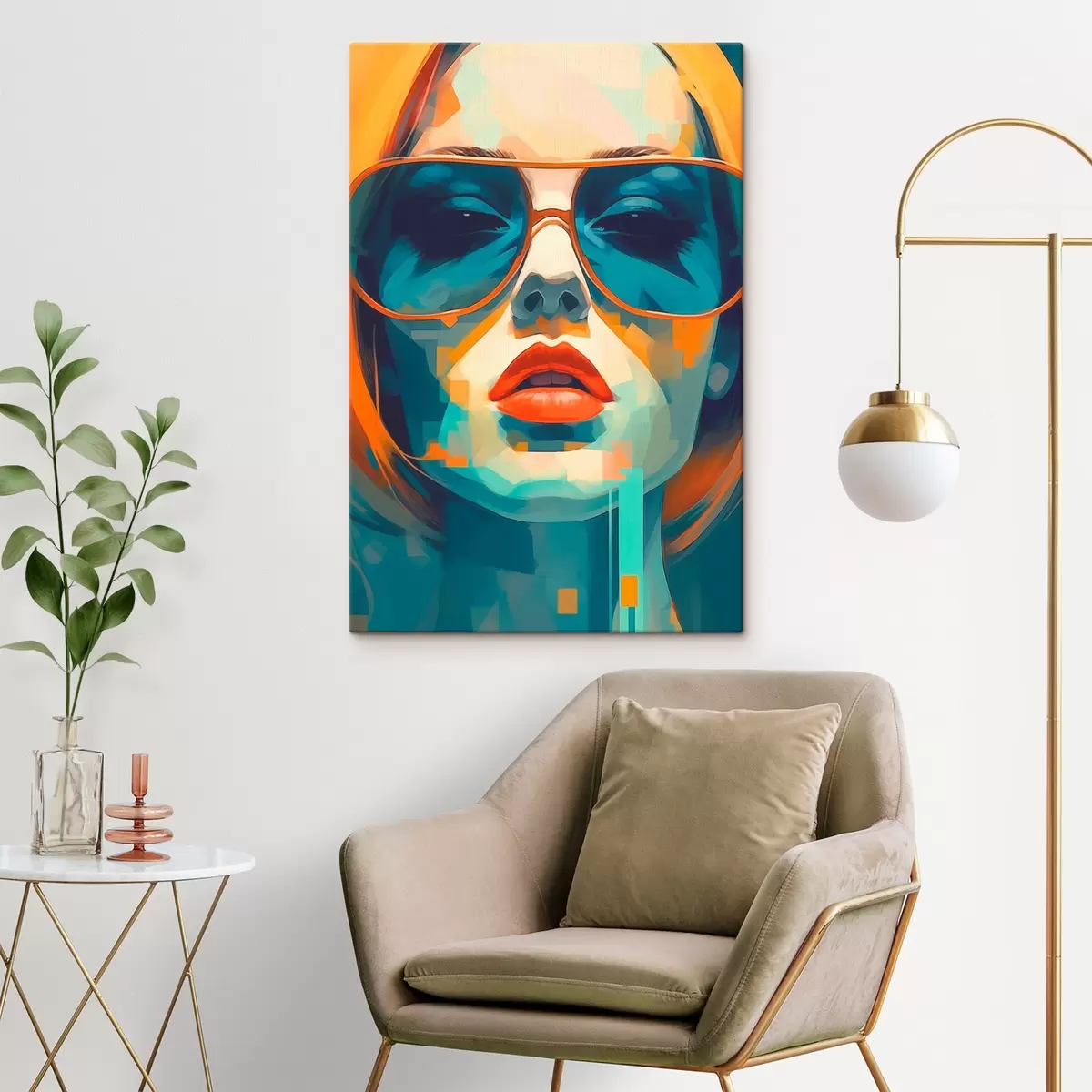  Schilderijen Abstract vrouwenportret met zonnebril s45328