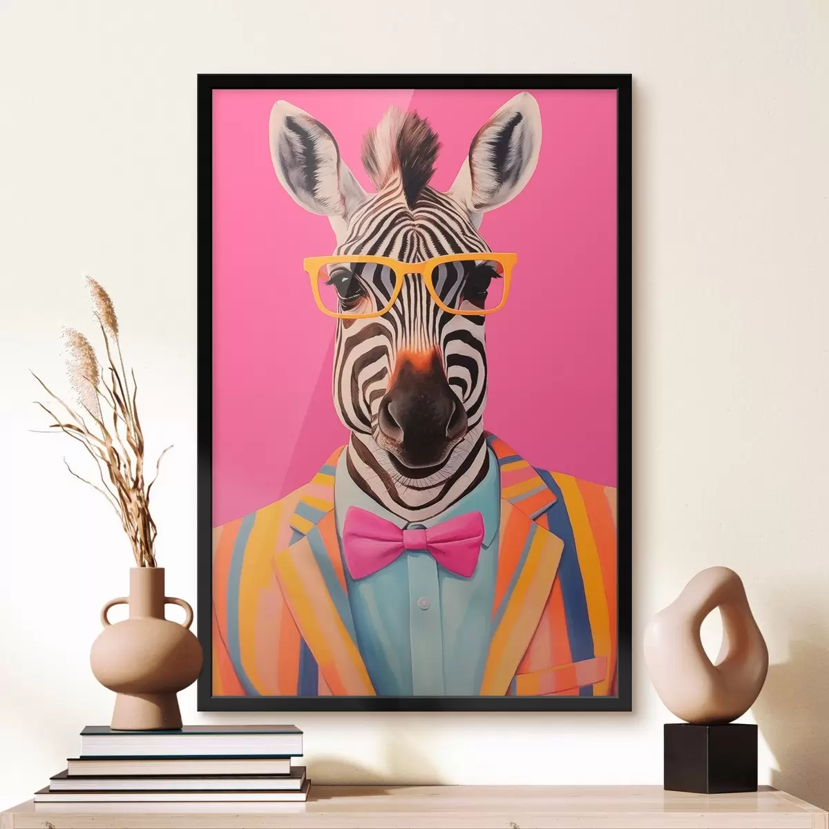 Poster Zebra in pak en bril f45307