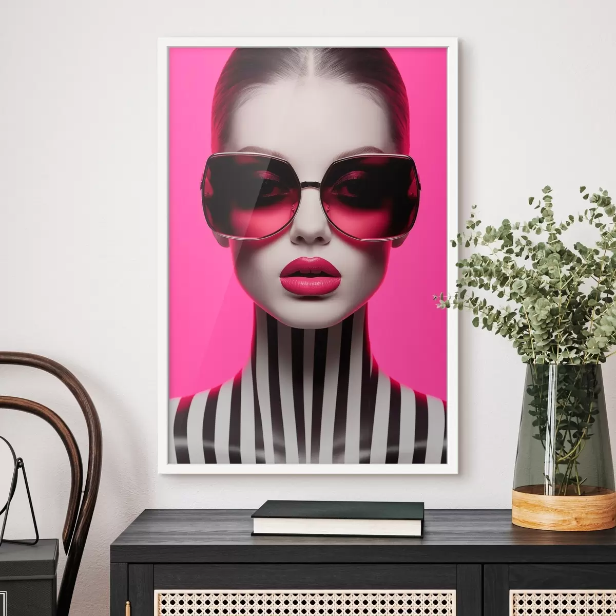 Poster Vrouw met grote bril f45316