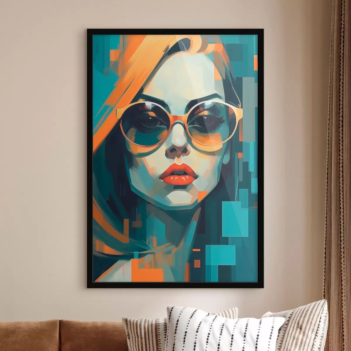 Poster Vrouw met zonnebril in digitale pop-artstijl f45327