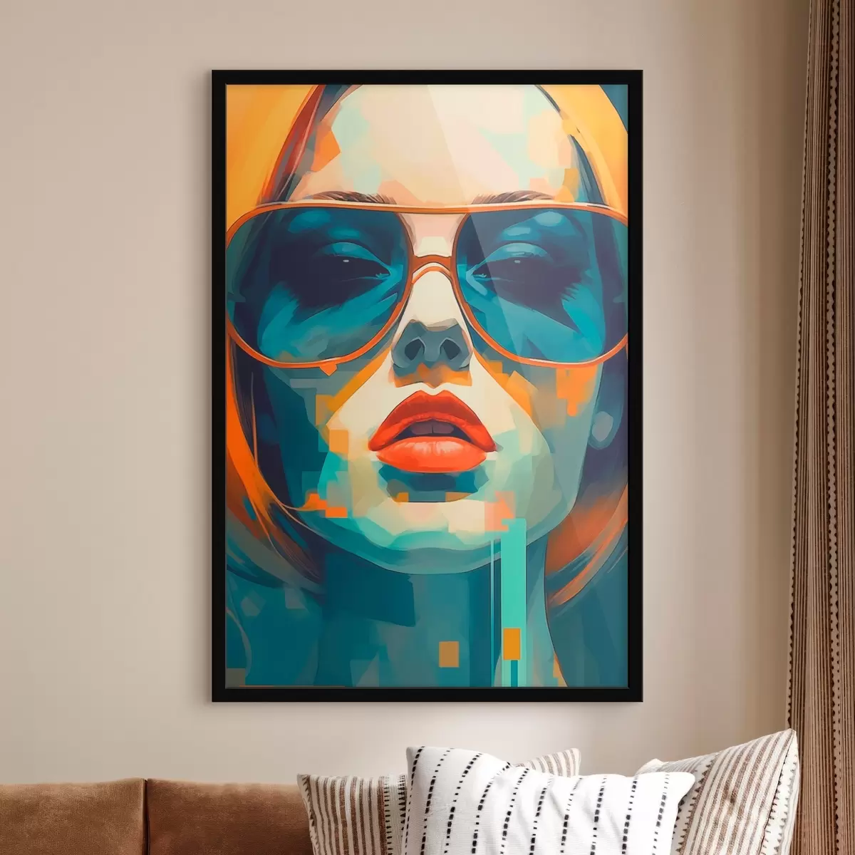 Poster Abstract vrouwenportret met zonnebril f45328