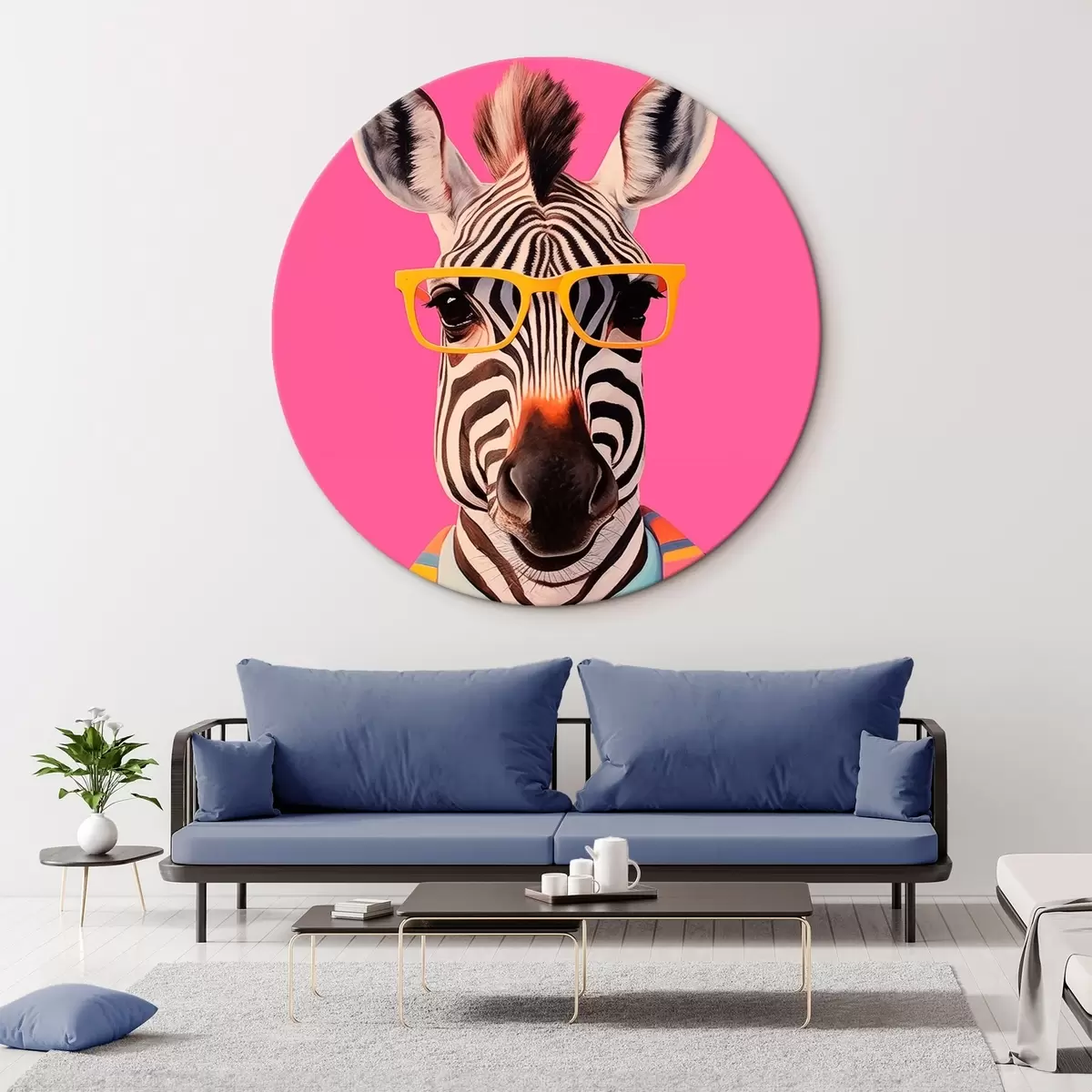 Ronde schilderijen Zebra in pak en bril r45307