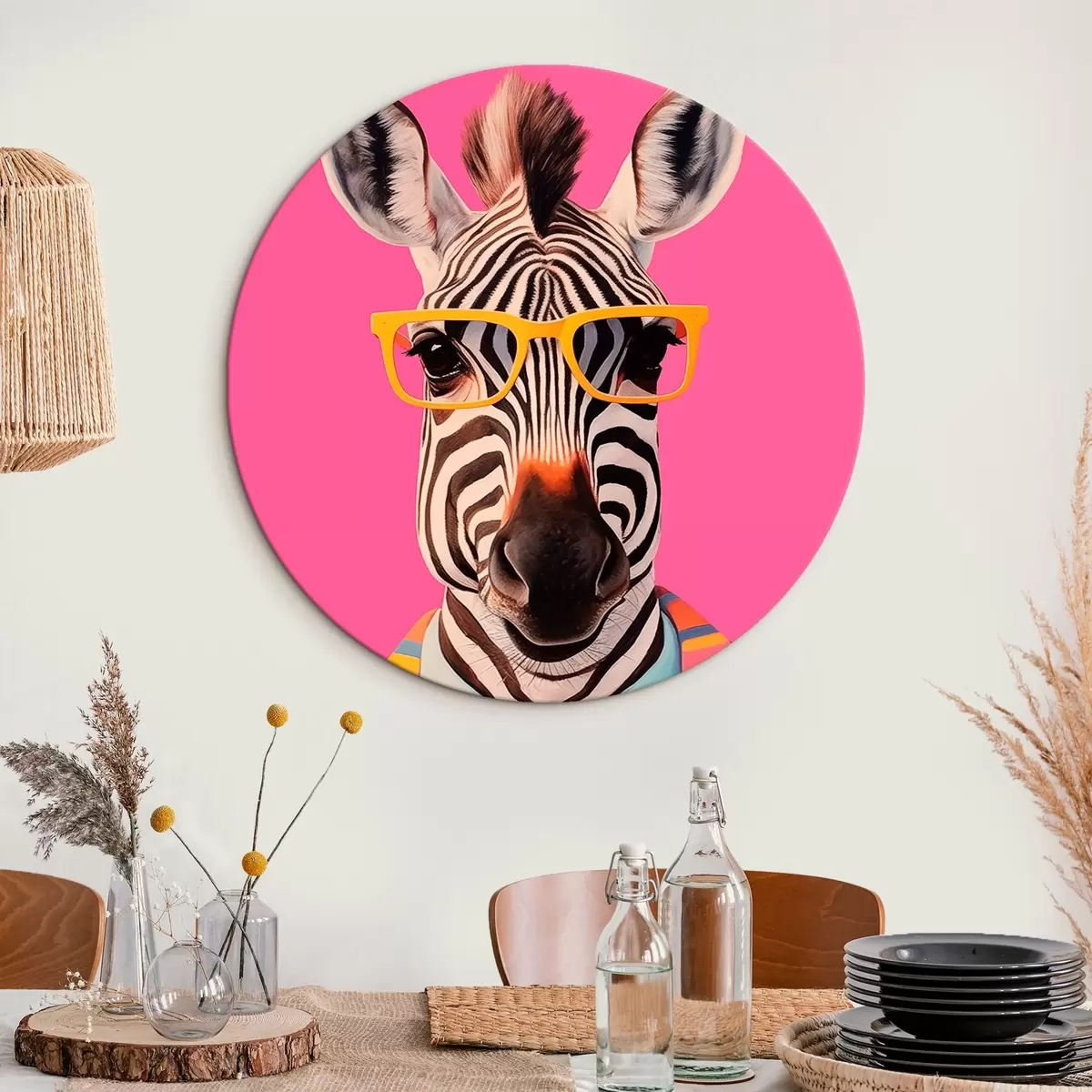 Ronde schilderijen Zebra in pak en bril r45307