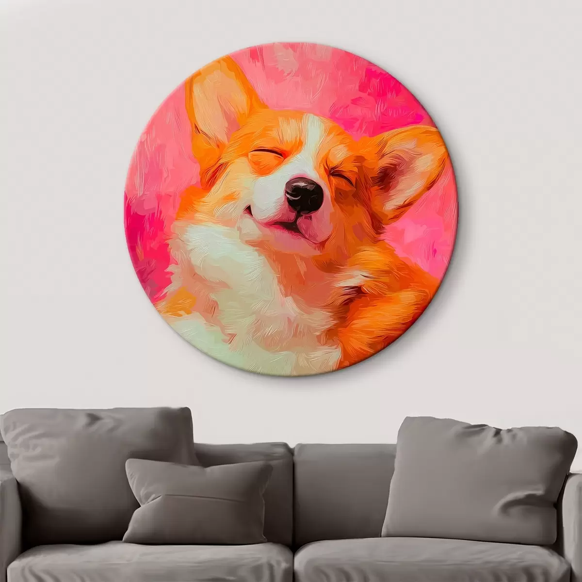 Ronde schilderijen Corgi hond r45312