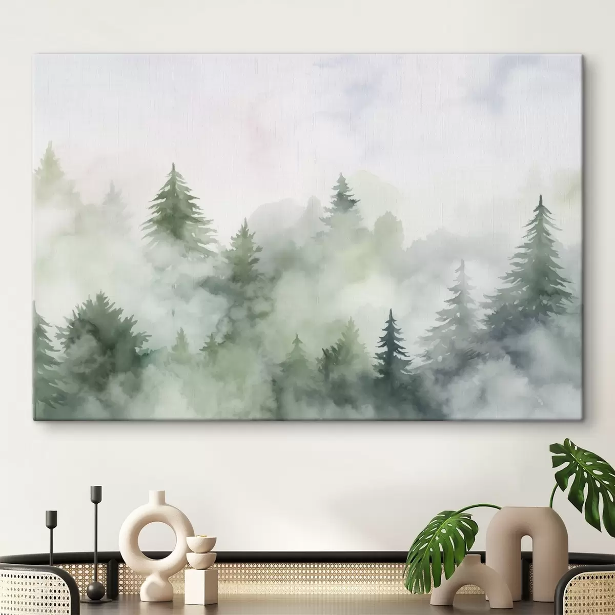  Schilderijen Bos in mist imitatie van aquarel s45343