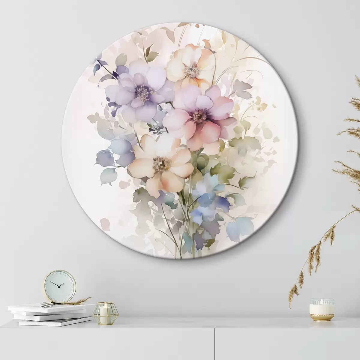 Ronde schilderijen Bloemen imitatie van aquarel r45354