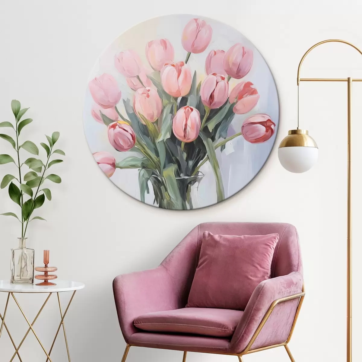 Ronde schilderijen Tulpen in een vaas r45355