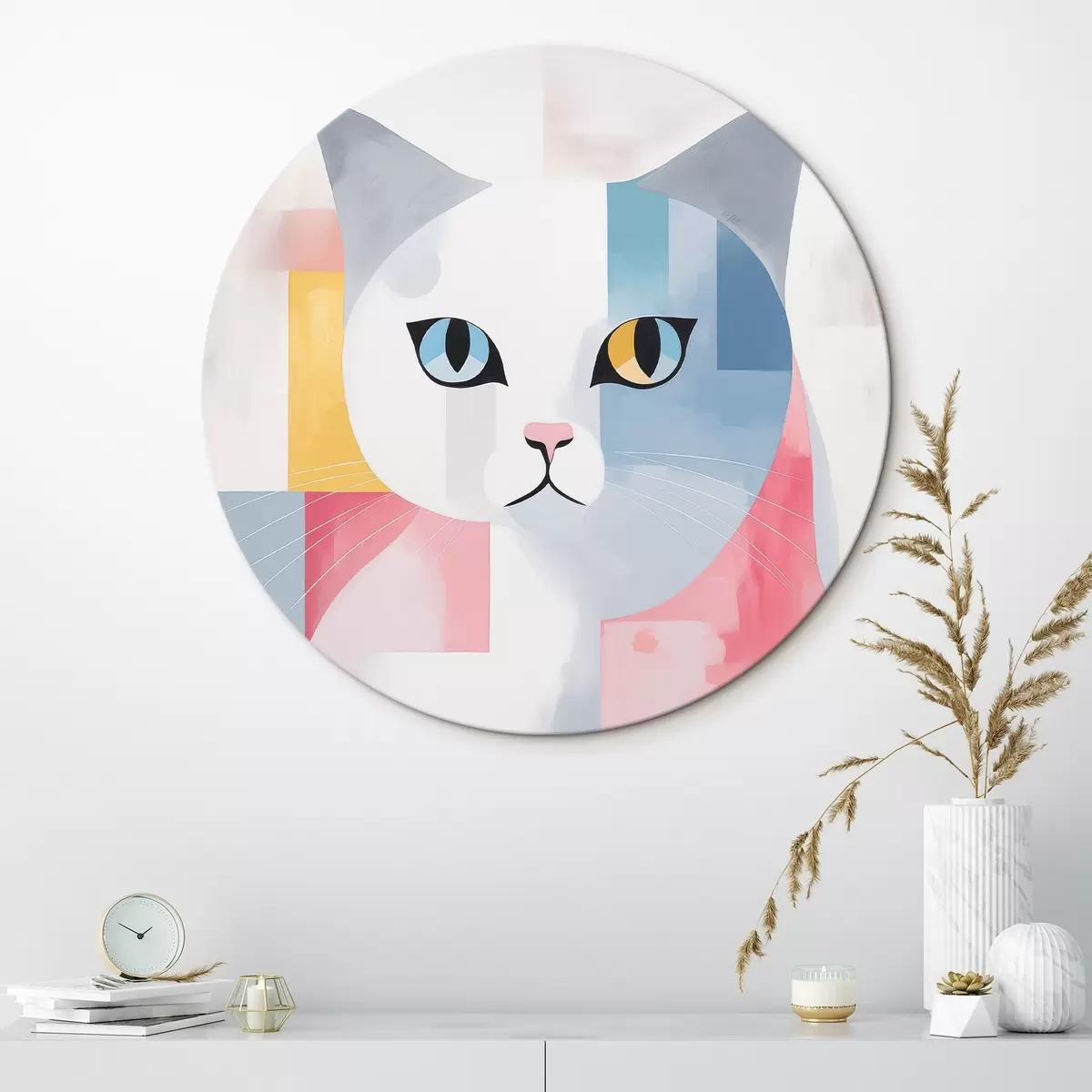 Ronde schilderijen Abstract portret van een kat r45358