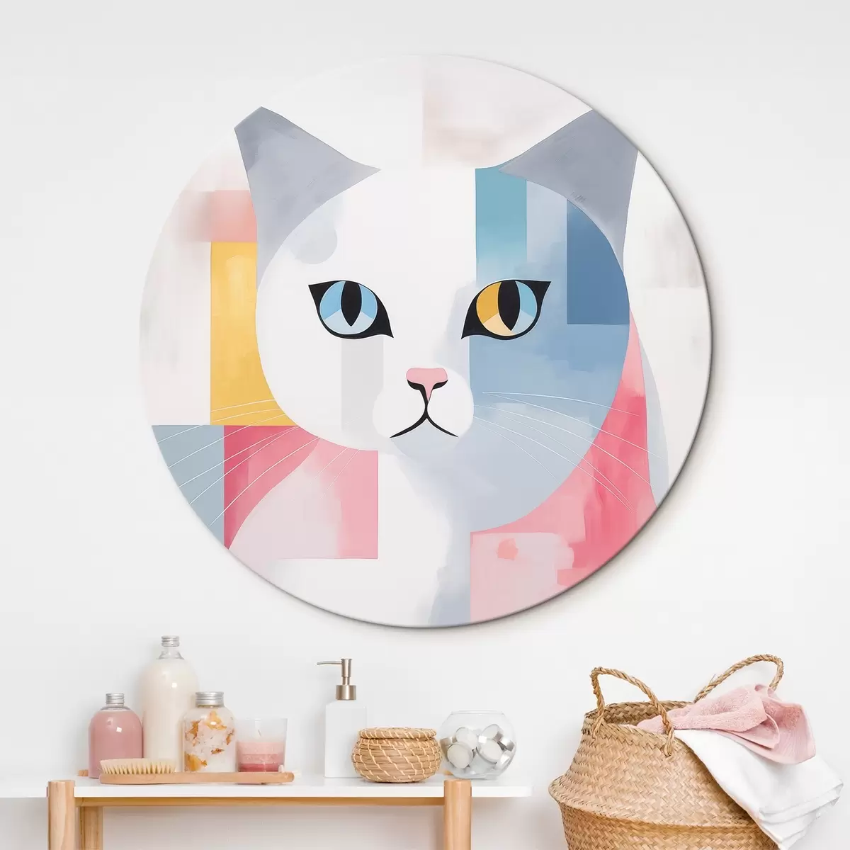 Ronde schilderijen Abstract portret van een kat r45358