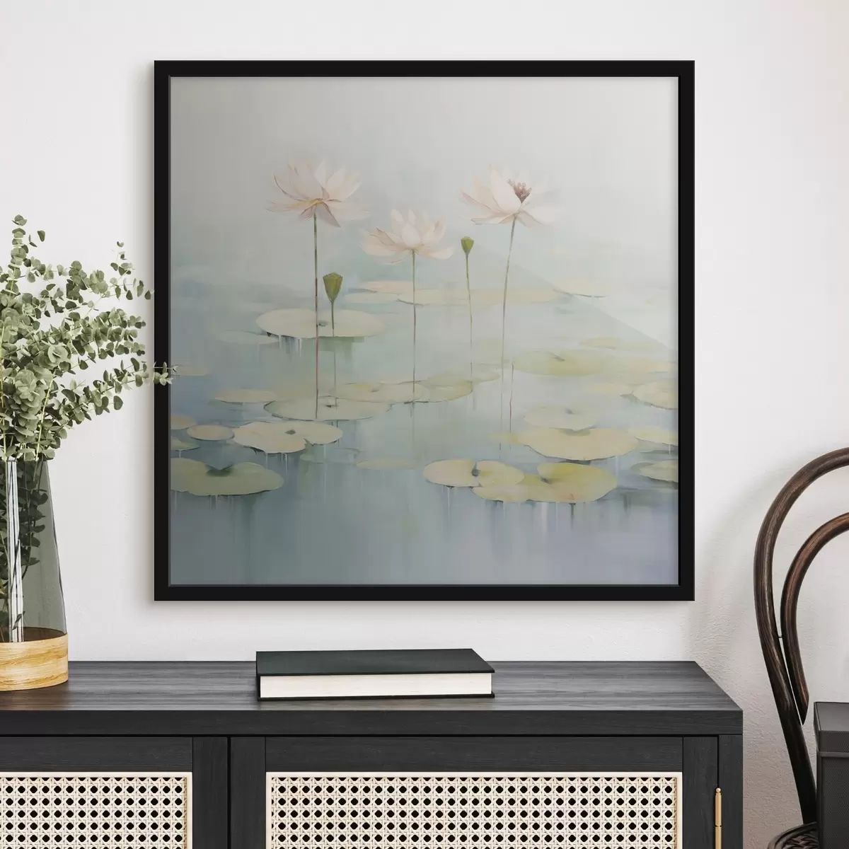 Poster Lotusbladeren en bloemen op de vijver f45350