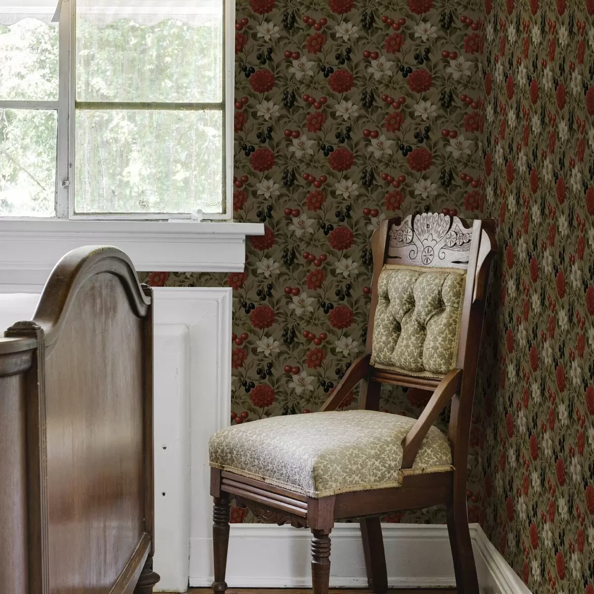 Behang Kersen, bloemen en zwarte olijven a00384