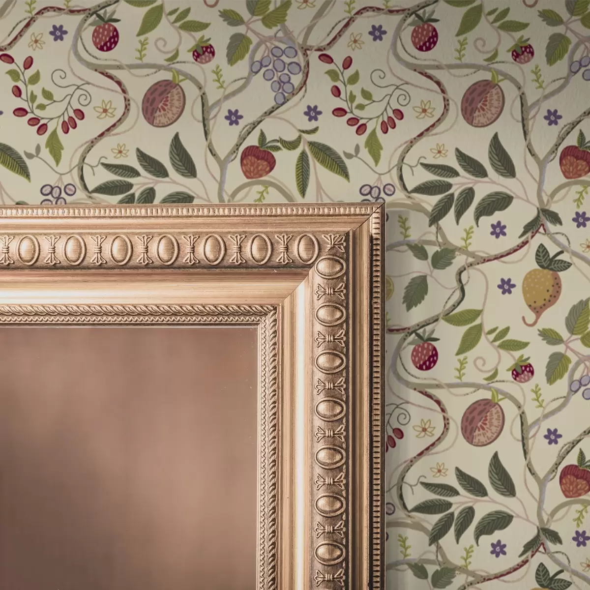 Behang Fruitpatroon met bessen, takken en bloemen a00428