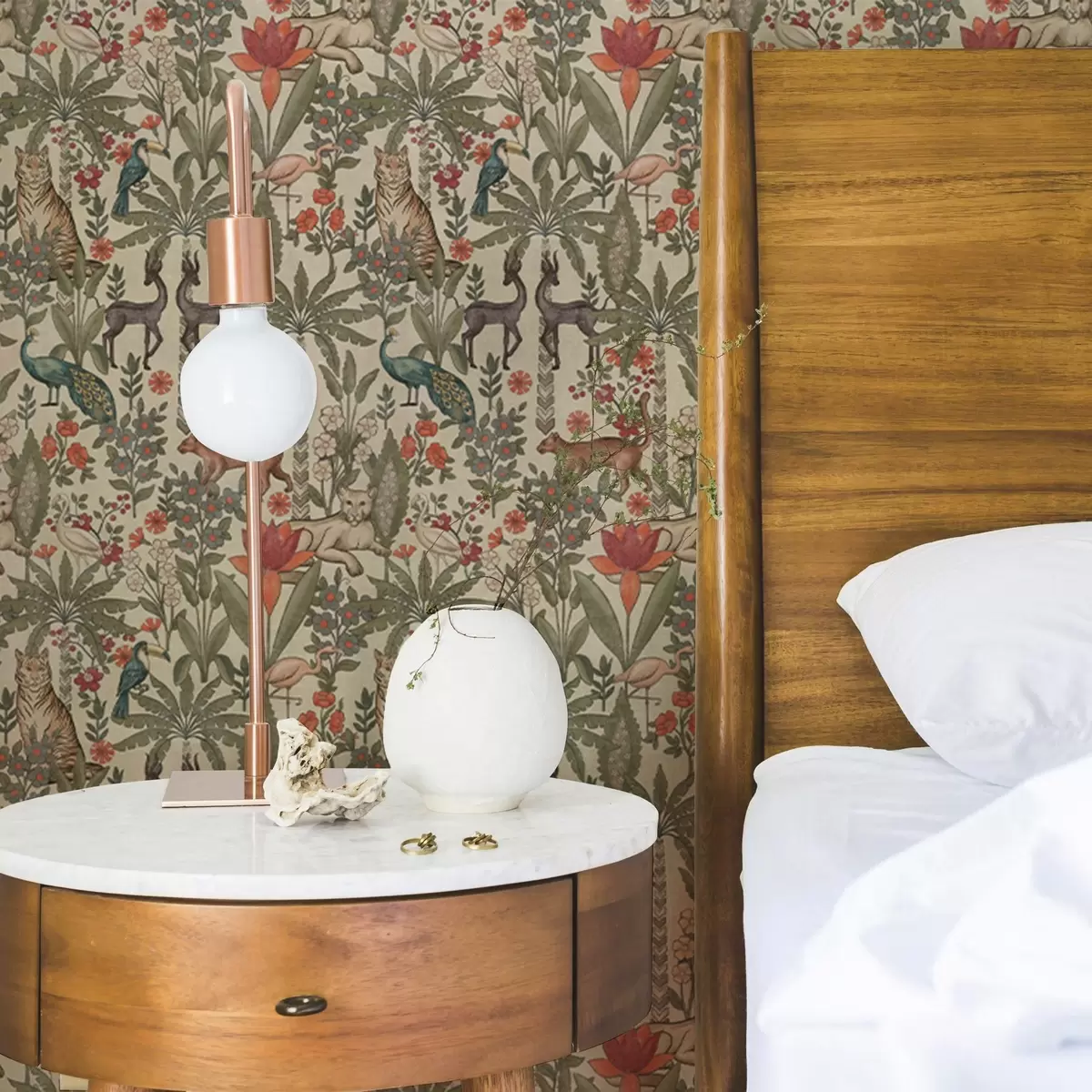 Behang Retro stijl: Dieren en bloemen op een vintage achtergrond a00431