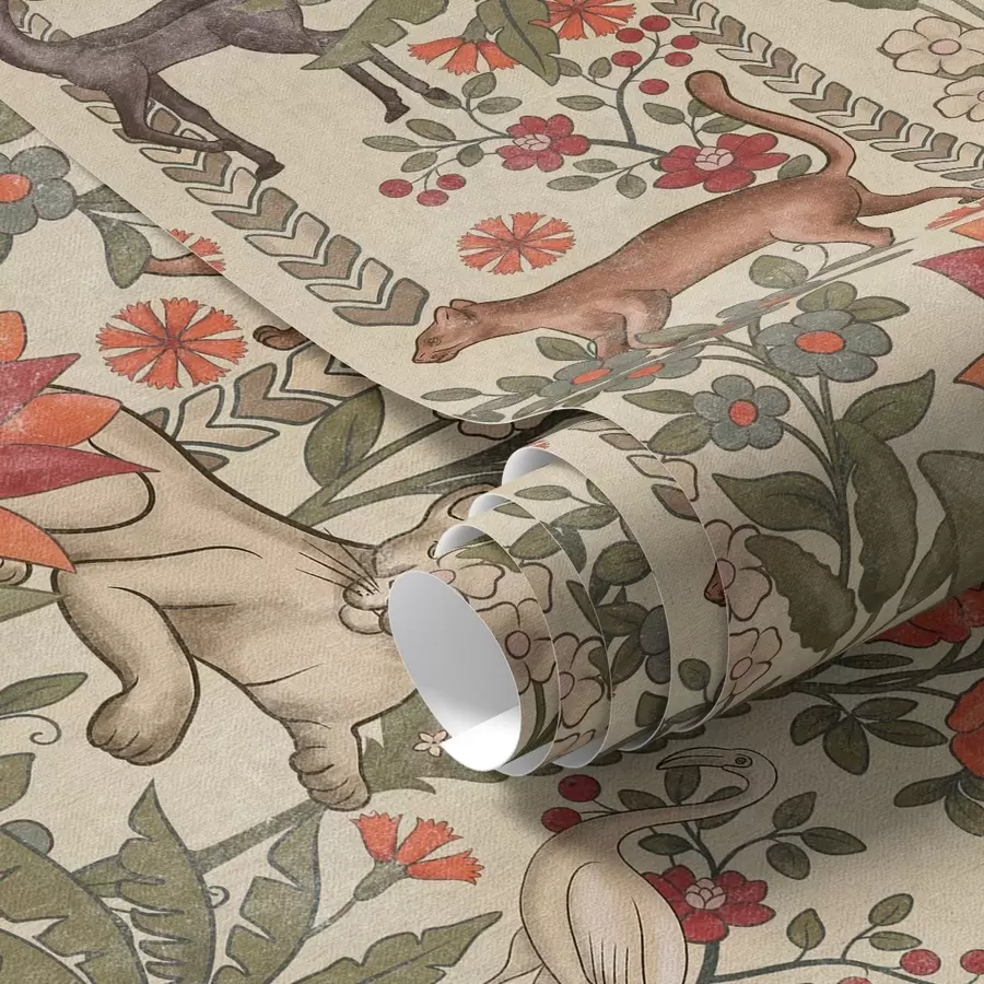 Fotobehang Retro stijl: Dieren en bloemen op een vintage achtergrond a00431