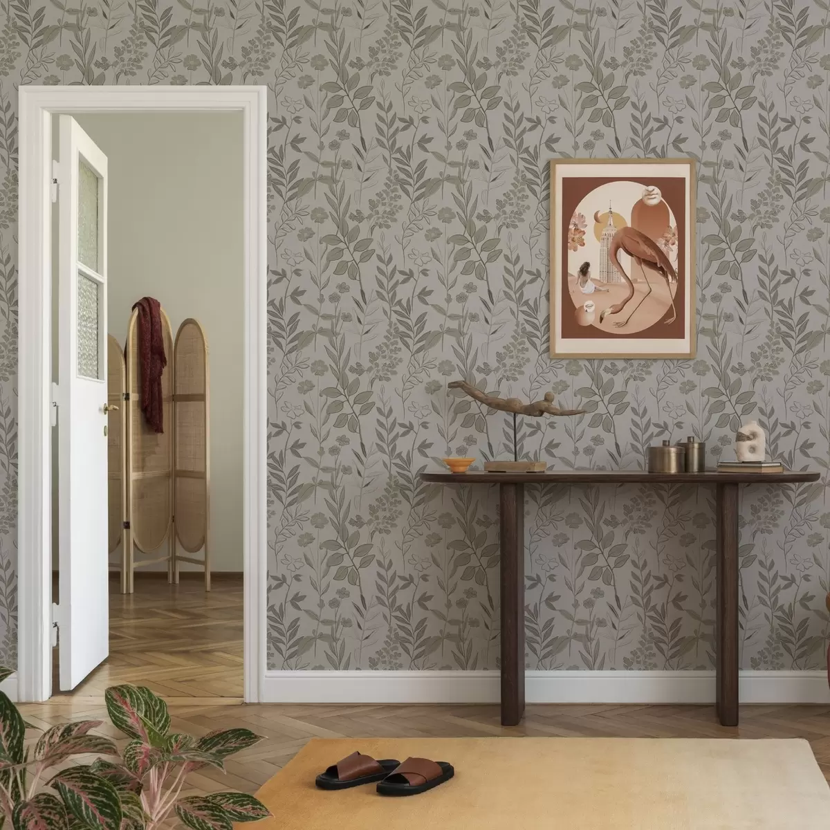 Behang Schetsmatige wilde bloemen in natuurlijke tinten a00432