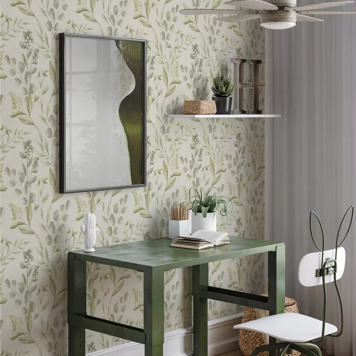 Behang Lichtgroene eucalyptus in aquarel Groene eucalyptus in aquarel met botanisch patroon a00449