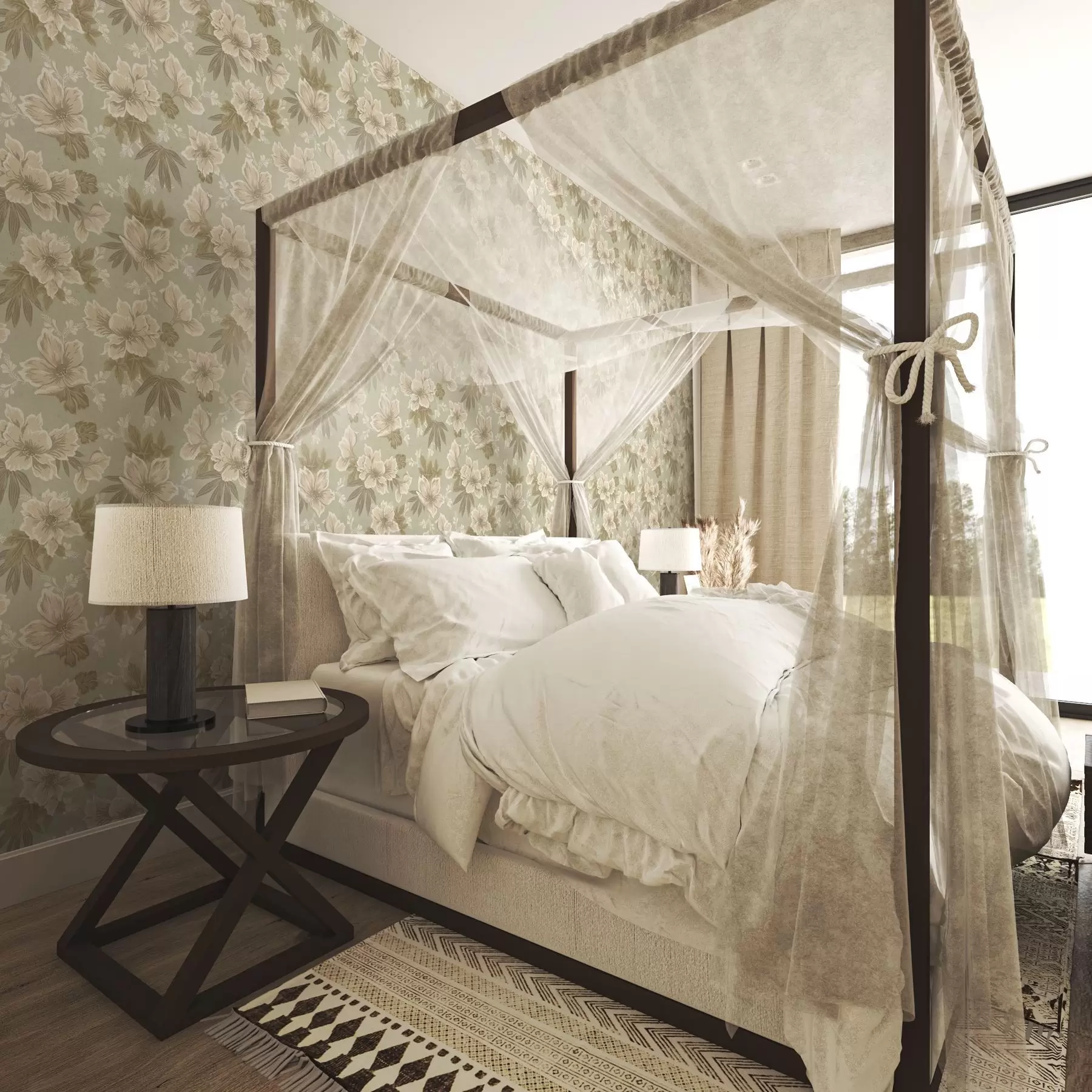 Fotobehang Crème bloemen op een olijfgroene achtergrond a00462