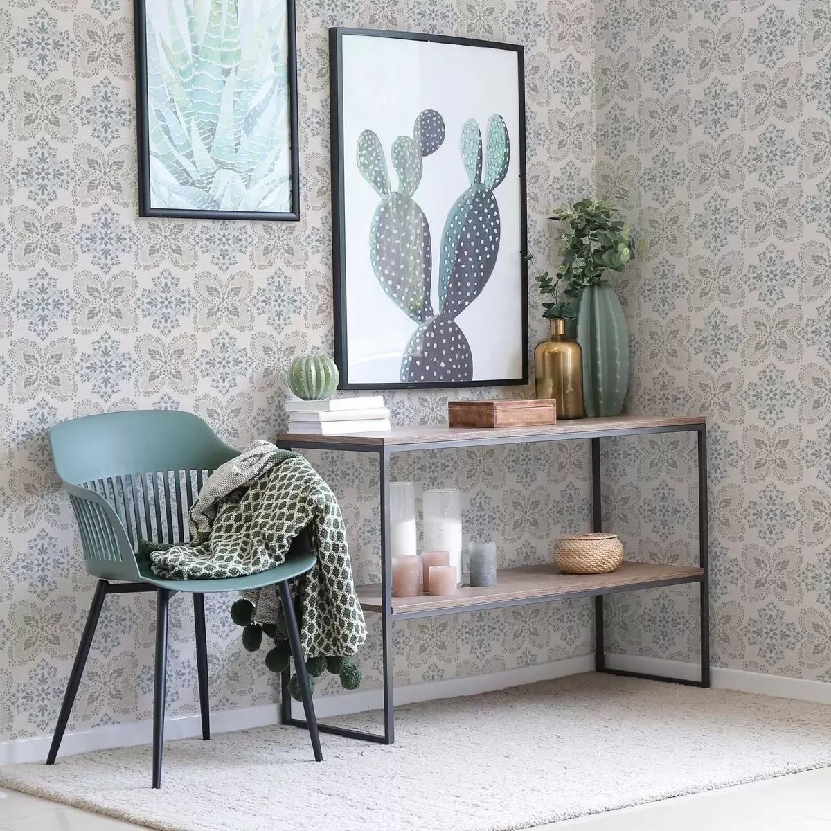 Behang Symmetrische grijsblauwe bladmotieven a00467