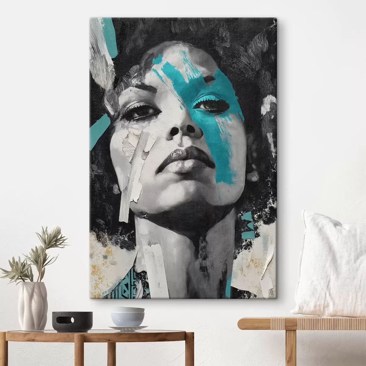  Schilderijen Gemengde-media-portret met fragmenten van kleurstreken en texturen s45416