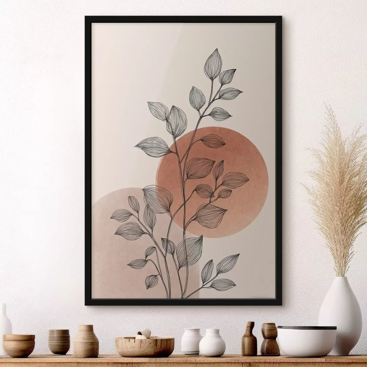 Poster Zonsondergang en bladeren f45391