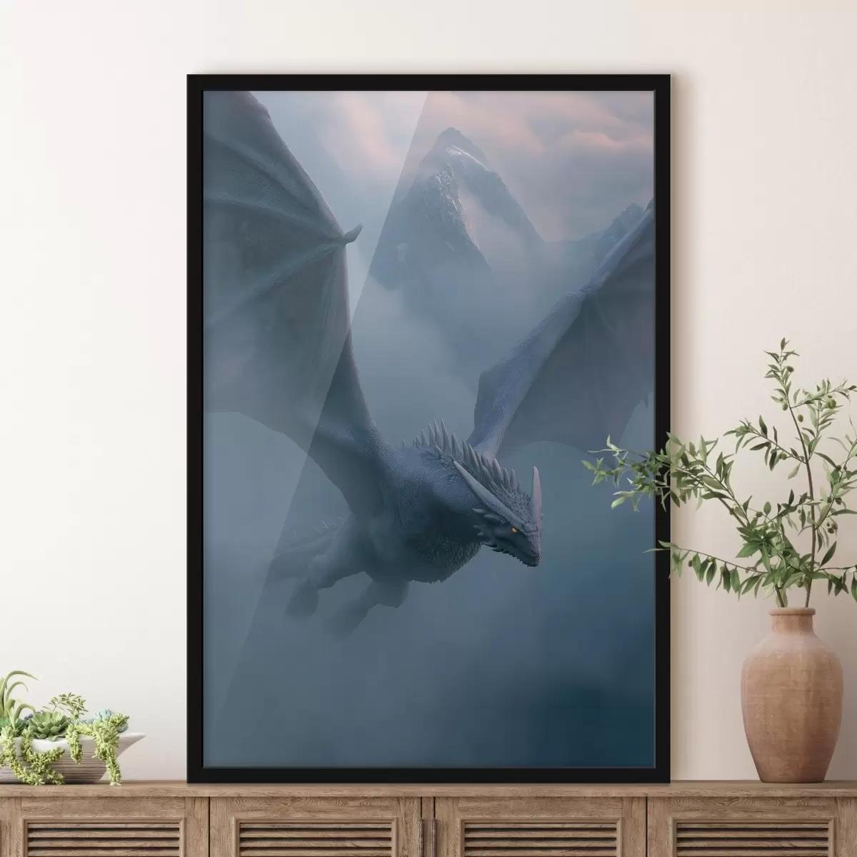 Poster Donkere draak in de lucht f45411