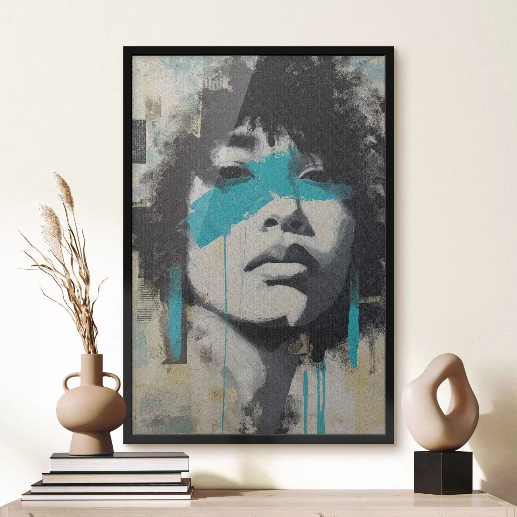 Fotobehang Gemengde-media-portret met fragmenten van kleurstreken en texturen f45417