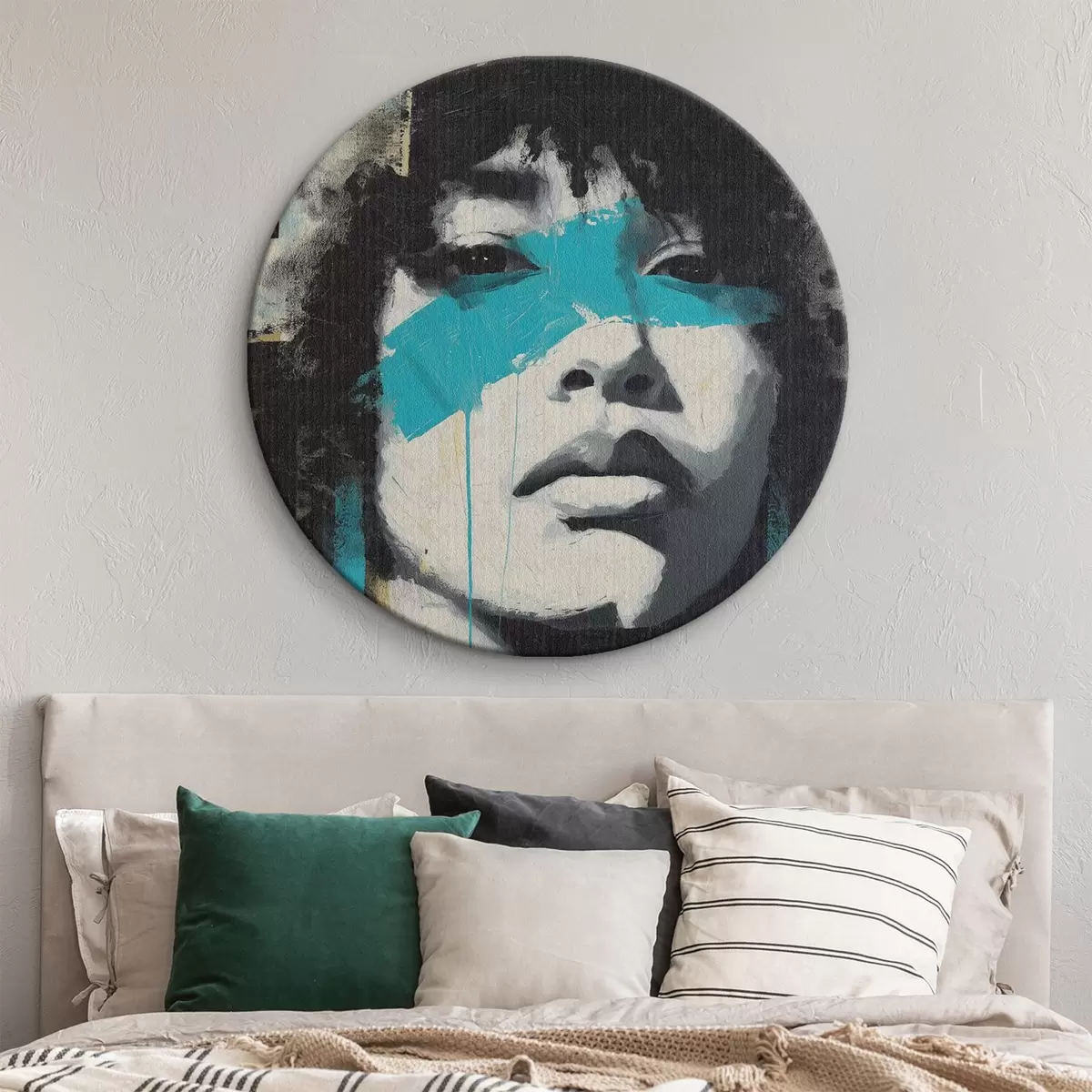Ronde schilderijen Gemengde-media-portret met fragmenten van kleurstreken en texturen r45417