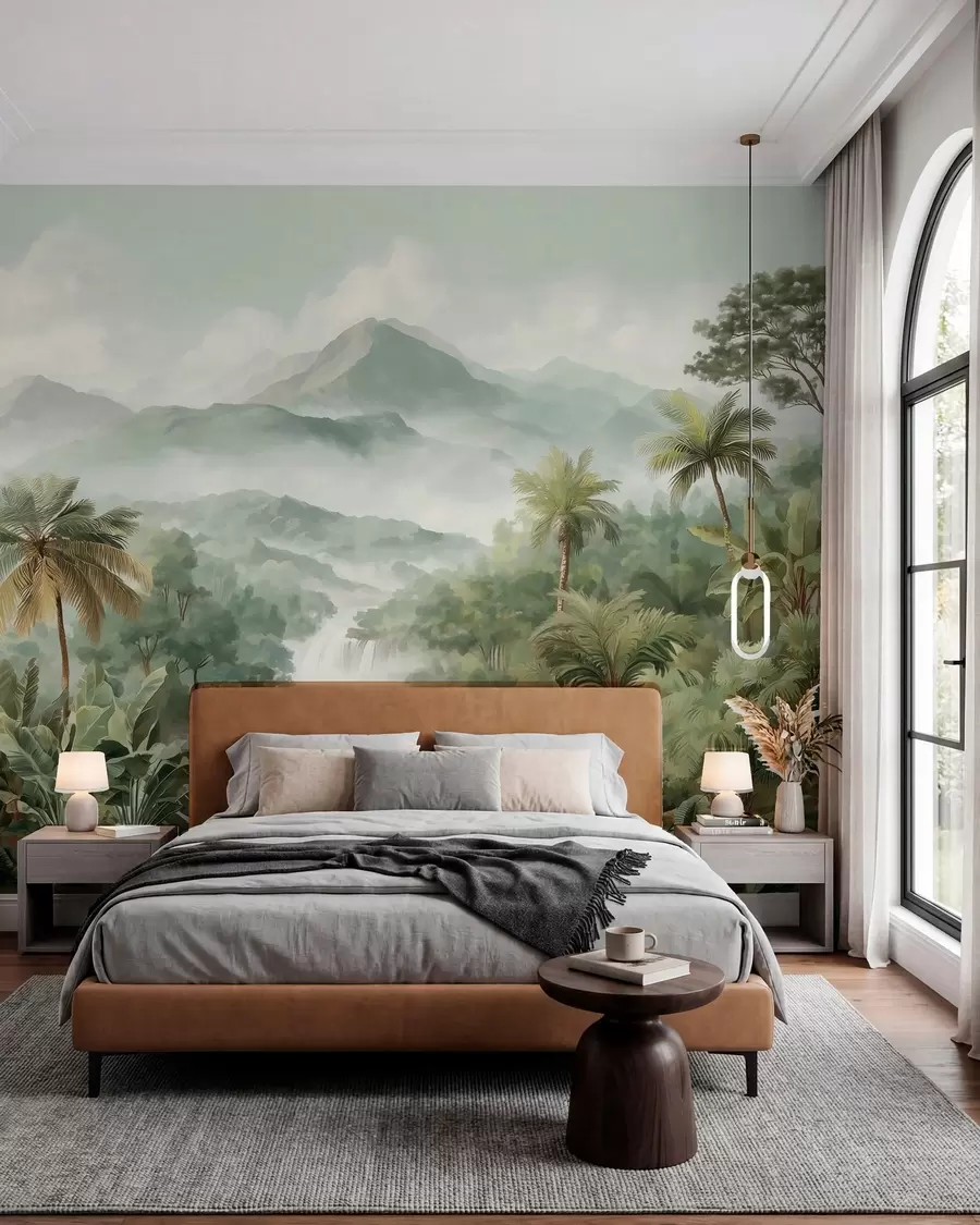 Fotobehang tropisch oerwoud met waterval w04306