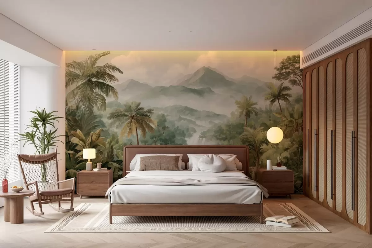 Fotobehang tropisch oerwoud met waterval w04306