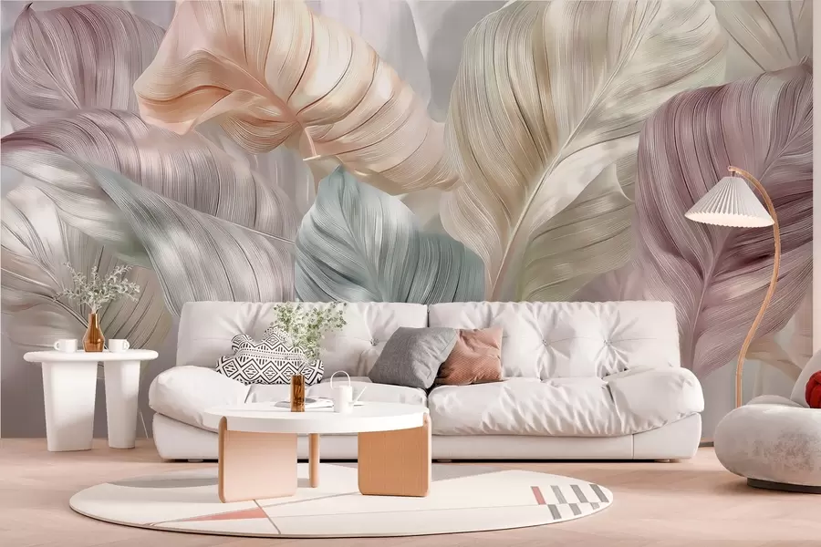 Fotobehang grote parelvormige bladeren w04308