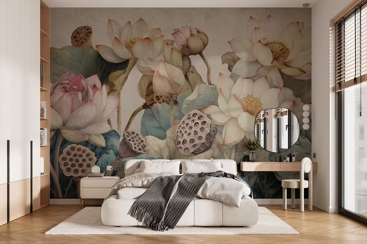 Fotobehang waterlelies met grote textuur w04309