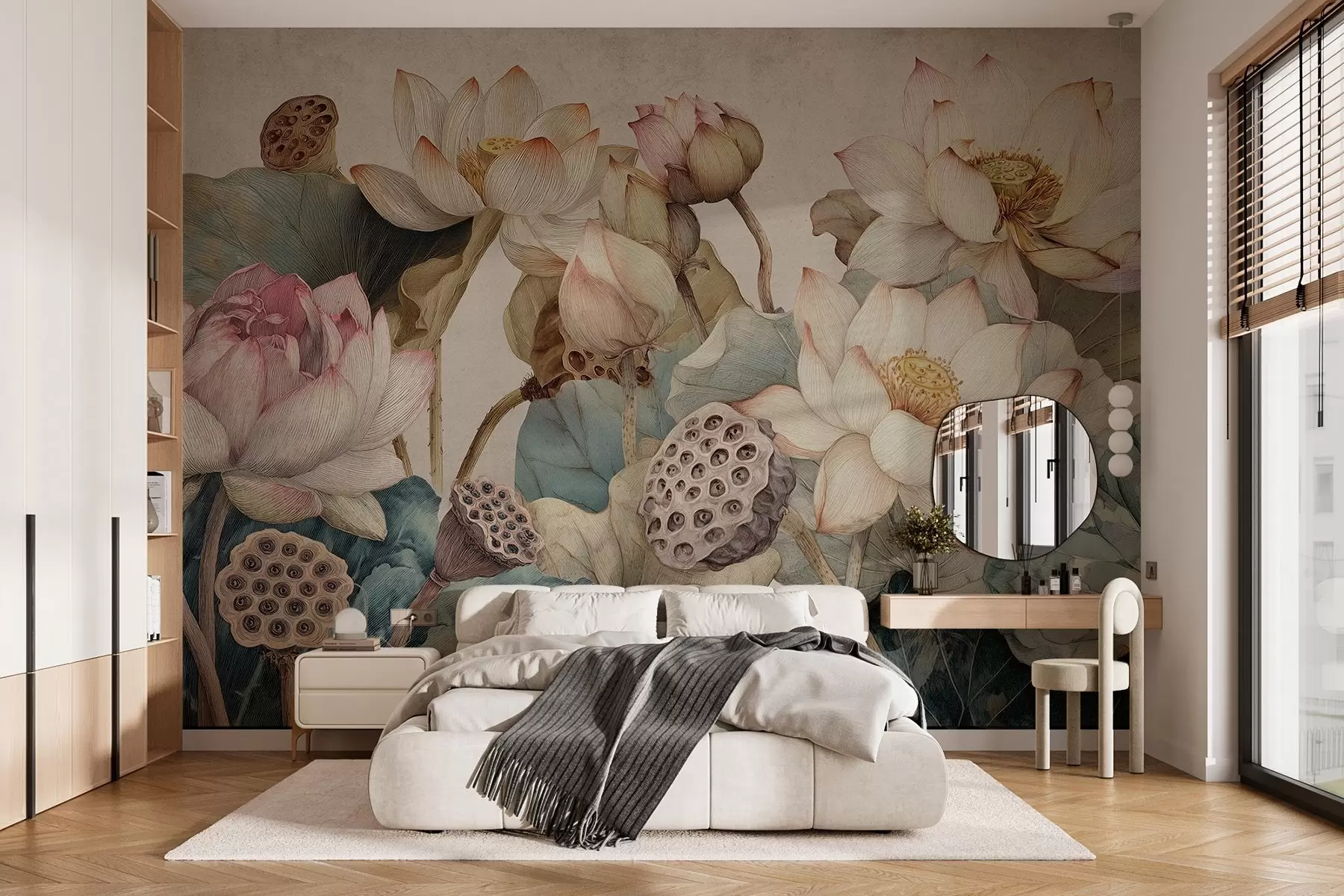 Fotobehang waterlelies met grote textuur w04309