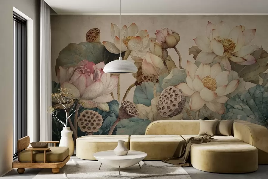 Fotobehang waterlelies met grote textuur w04309