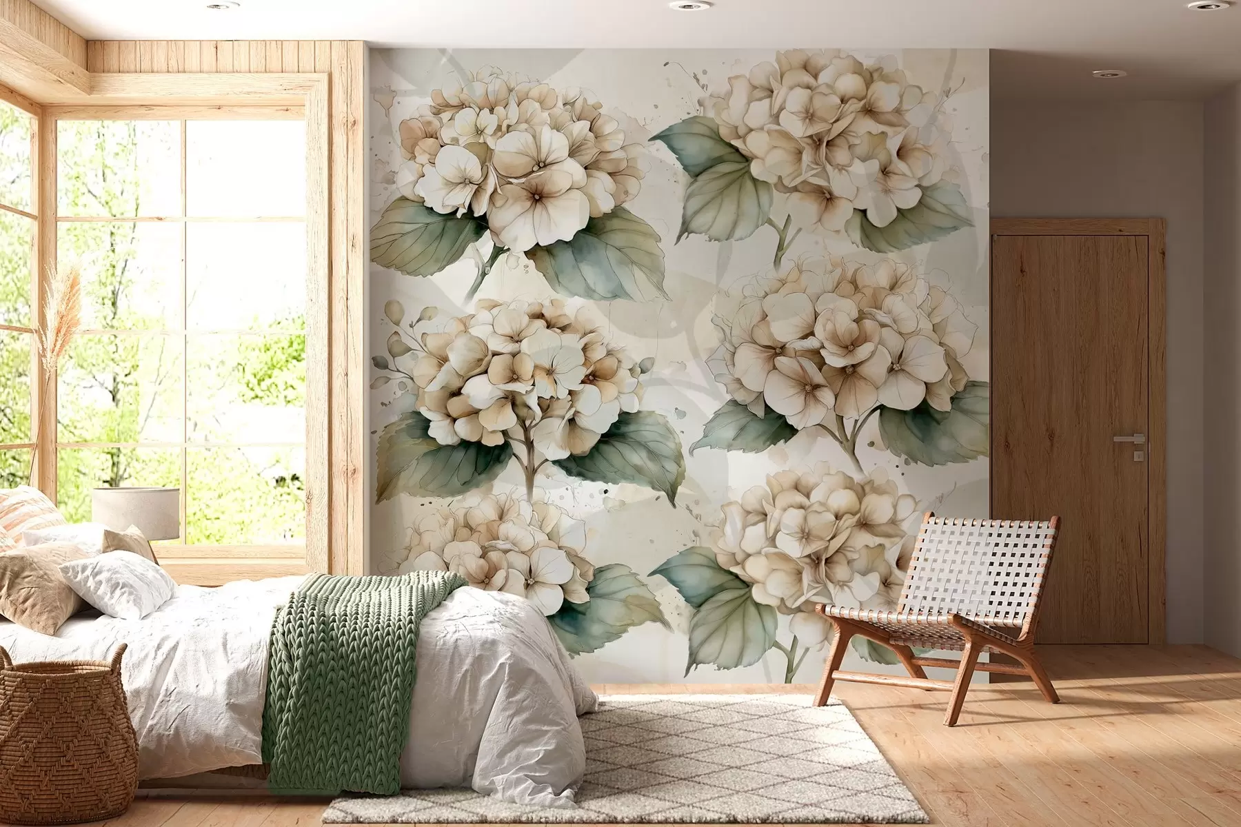 Fotobehang grote hortensia's in aquarelstijl w04312