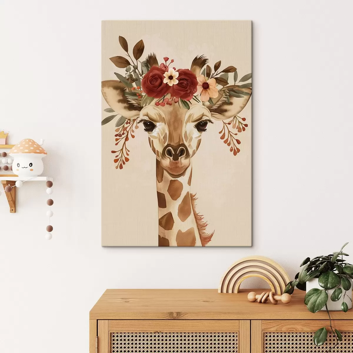  Schilderijen Giraffe in aquarelstijl met bloemen op zijn hoofd s45331