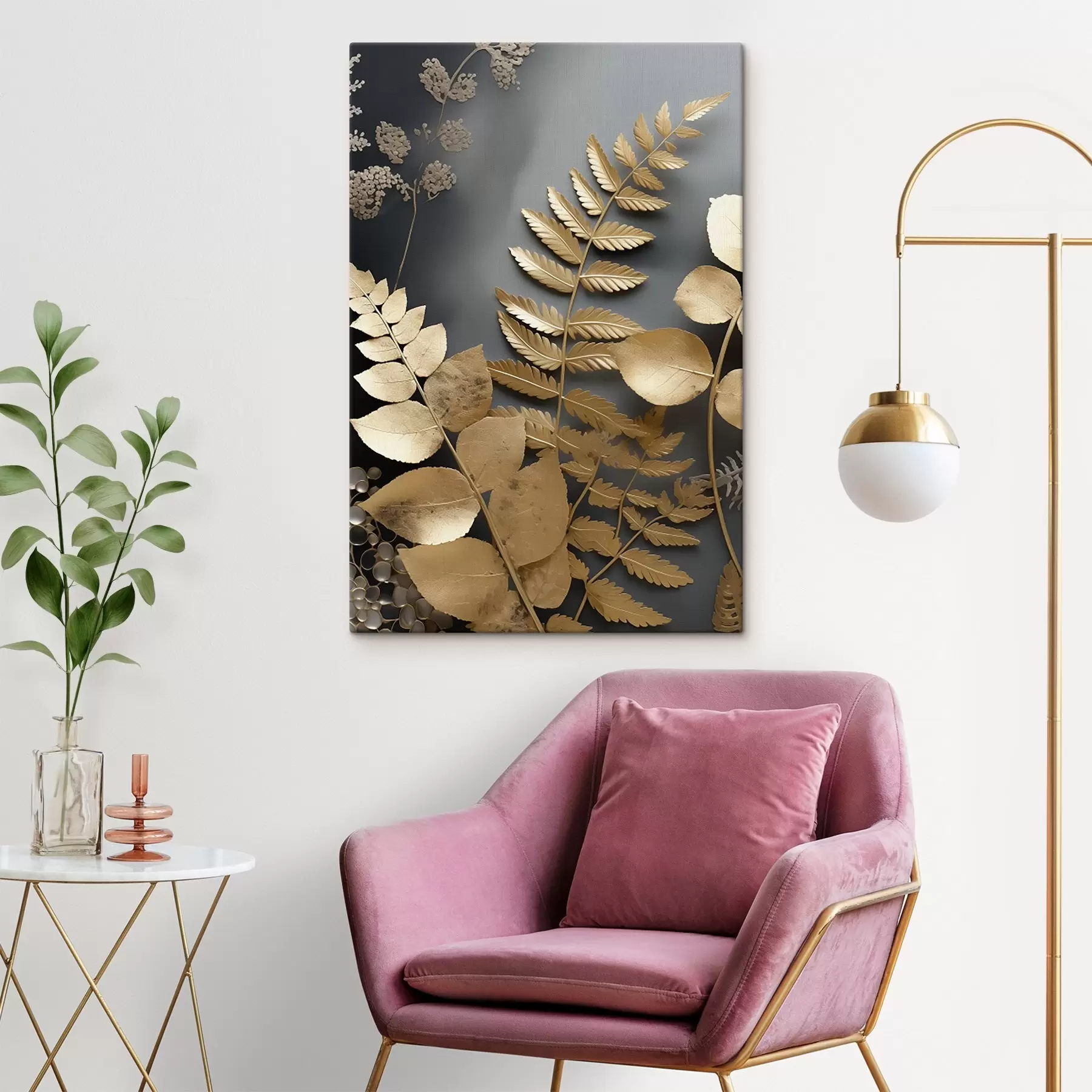  Schilderijen Eucalyptus takken en tropische bladeren op een donkere achtergrond s45333