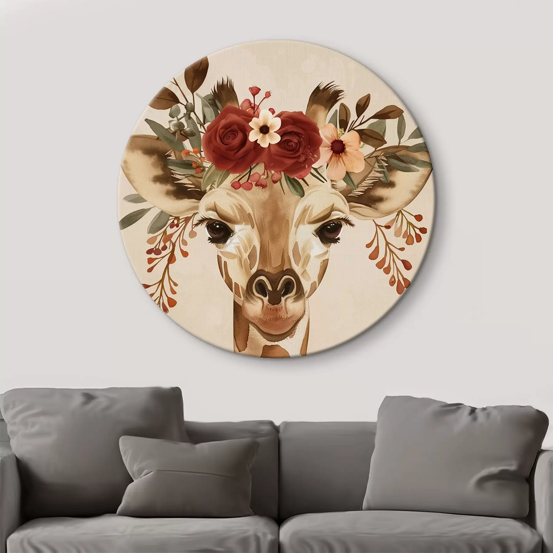  Schilderijen Giraffe in aquarelstijl met bloemen op zijn hoofd r45331