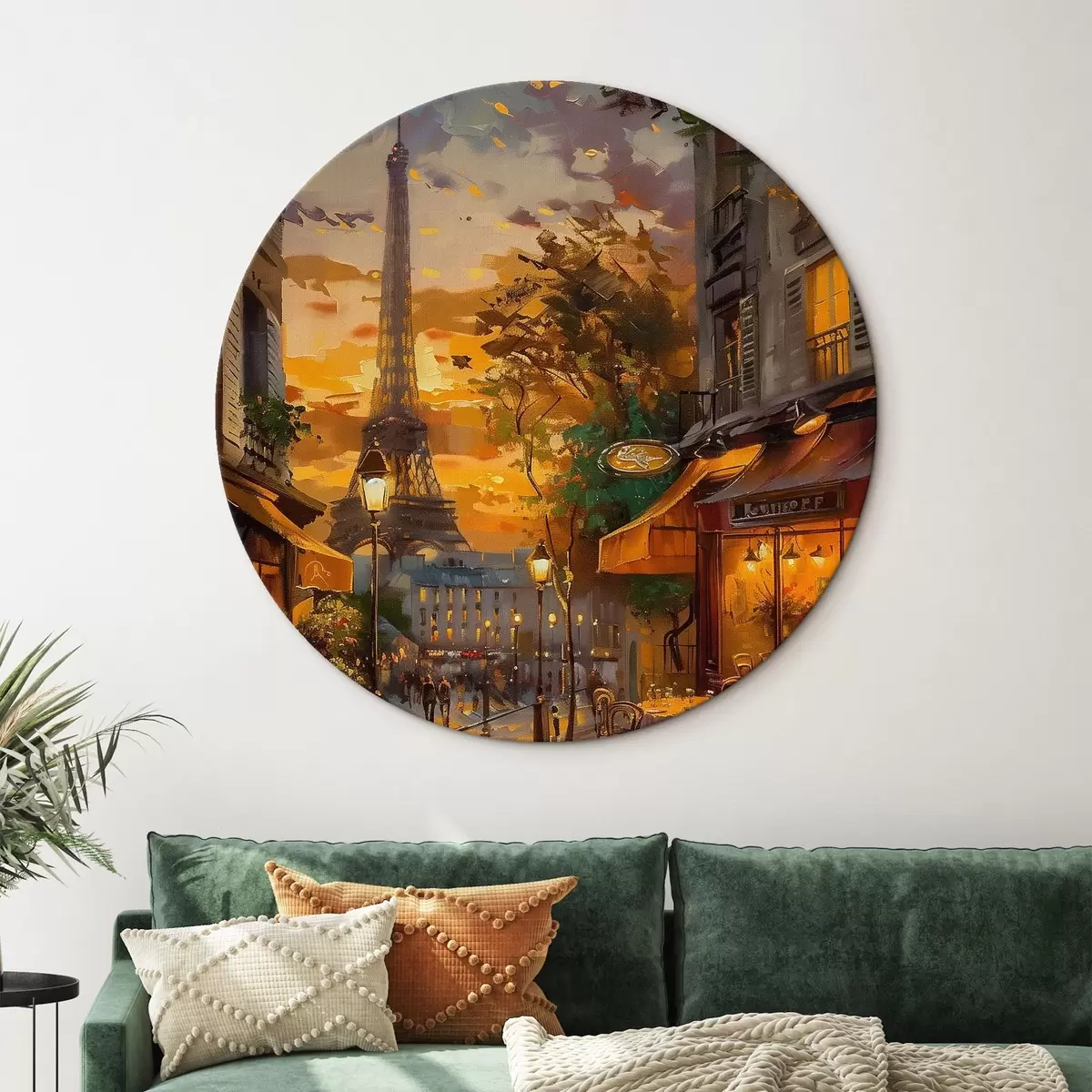 Ronde schilderijen Straat in Parijs, olieverfschilderij effect r45340