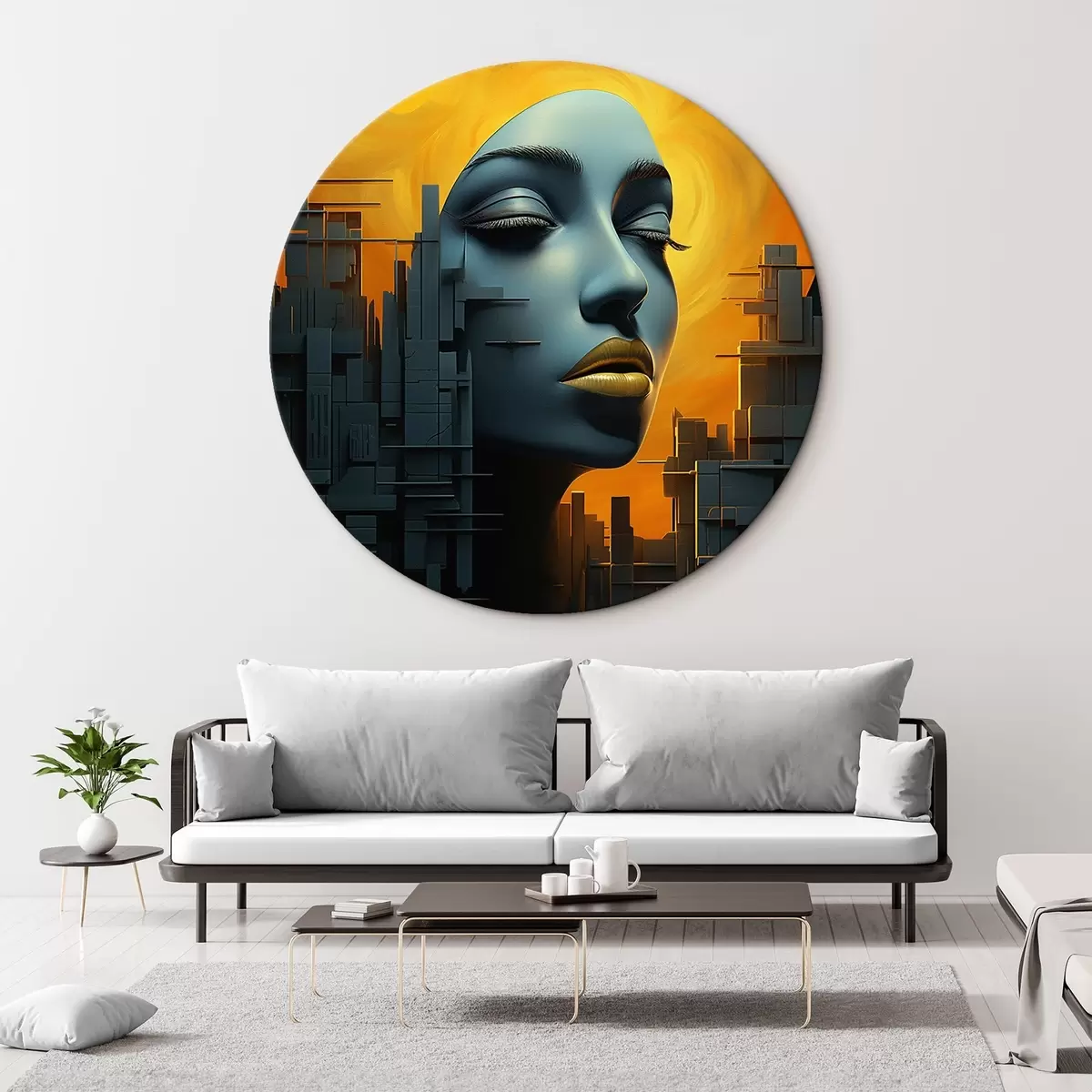 Ronde schilderijen Mensen, de stad van het meisjesgezicht op een abstracte achtergrond r45342