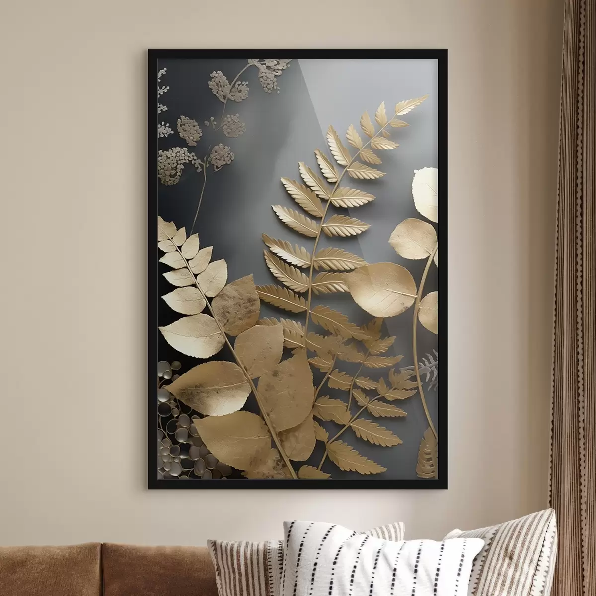 Poster Eucalyptus takken en tropische bladeren op een donkere achtergrond f45333