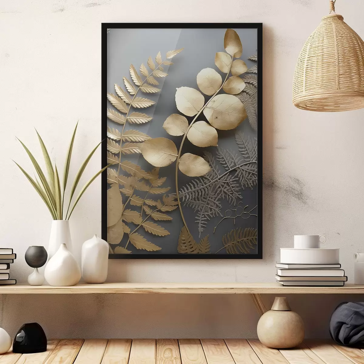 Poster Varens en eucalyptustakken op een donkere achtergrond f45334