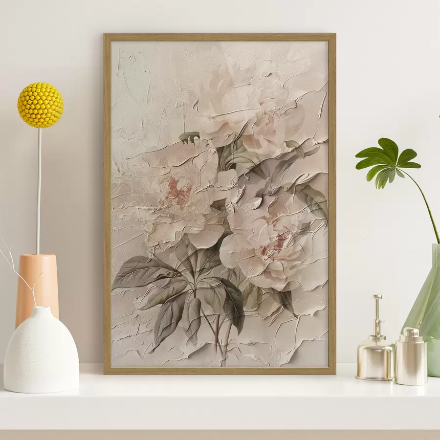Fotobehang Weelderig boeket pioenrozen in aquarelstijl op een lichte achtergrond f45336