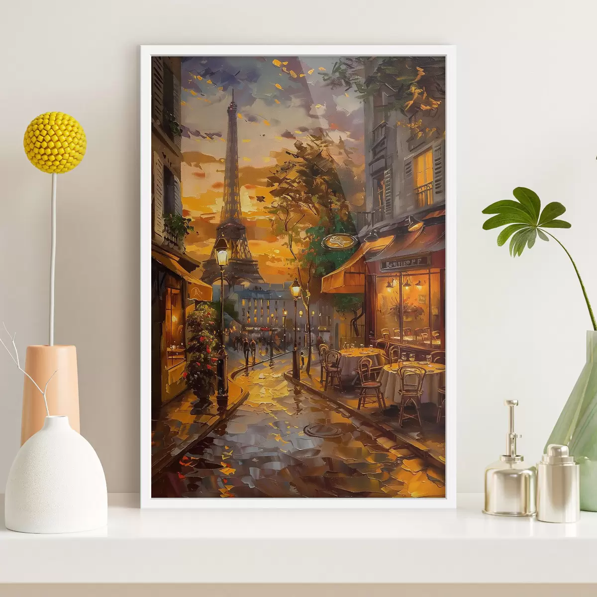Poster Straat in Parijs, olieverfschilderij effect f45340