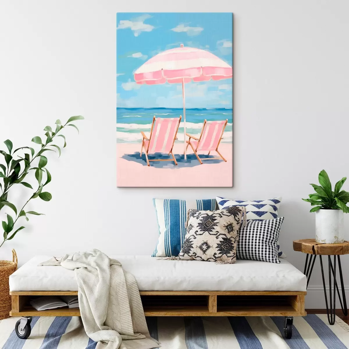  Schilderijen Parasol en ligstoelen aan de kust s45442